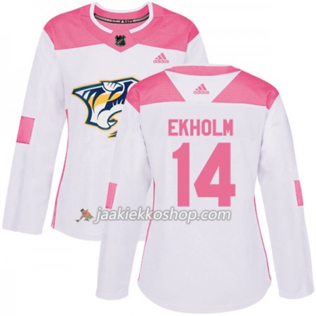Nainen NHL Nashville Predators Pelipaita Mattias Ekholm 14 Adidas 2017-2018 Valkoinen Vaaleanpunainen Fashion Authentic